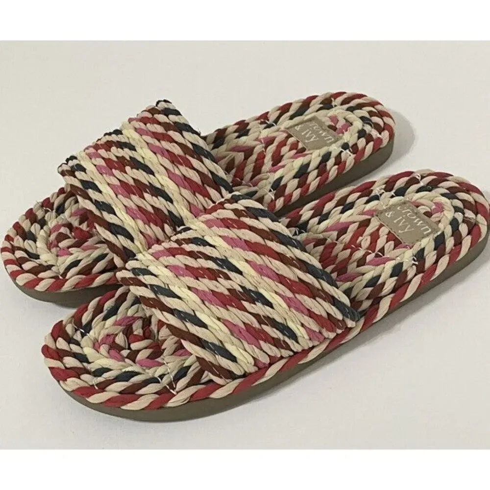 New in Box Crown & Ivy Women's Piper Slide-On Sandals Red‎ Multi Size 6.5